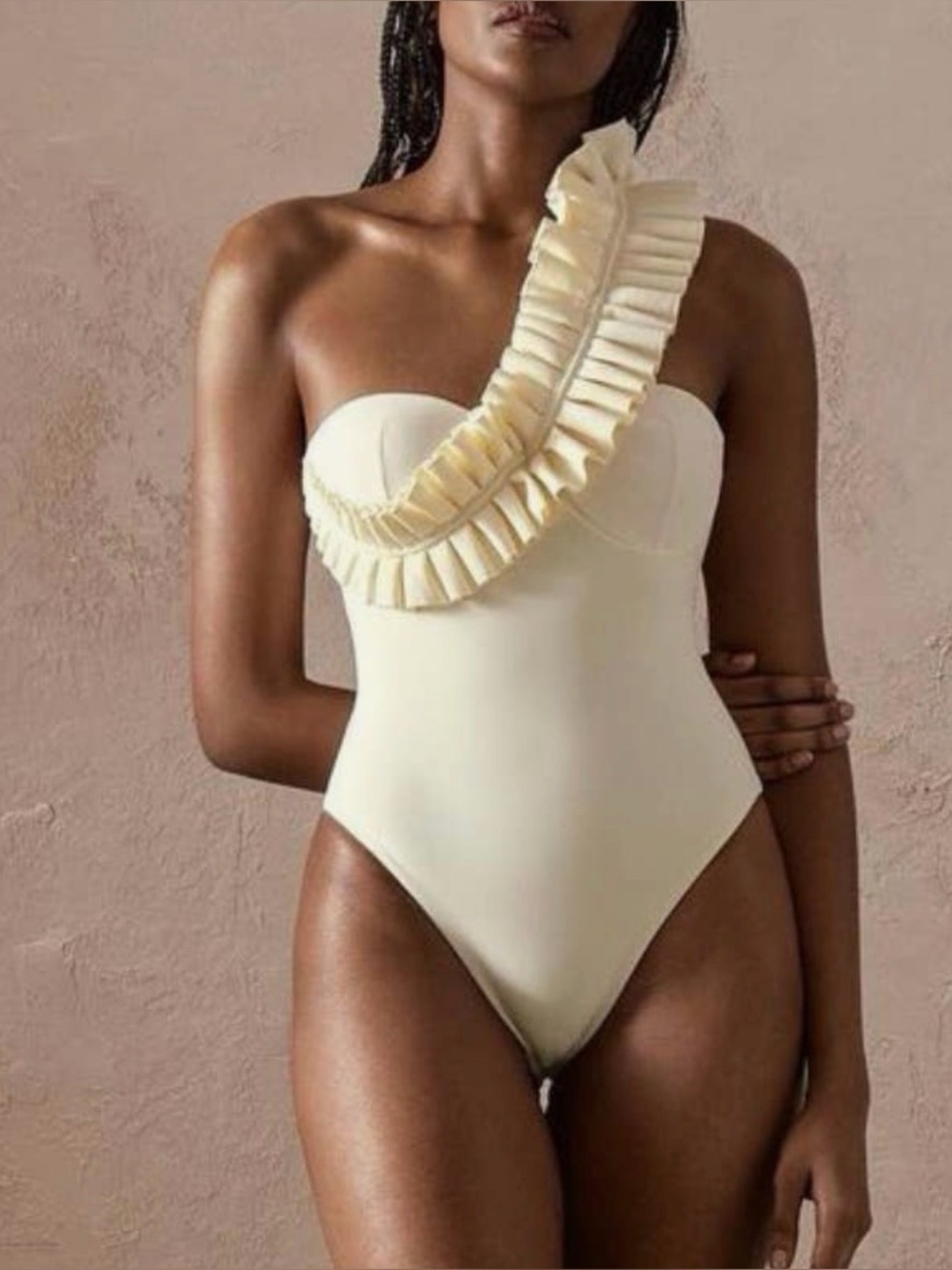 NWT White Ruffled One-Piece Swimsuit